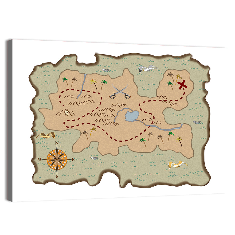 Pirate Treasure Map Wall Art, canvas print, landscape