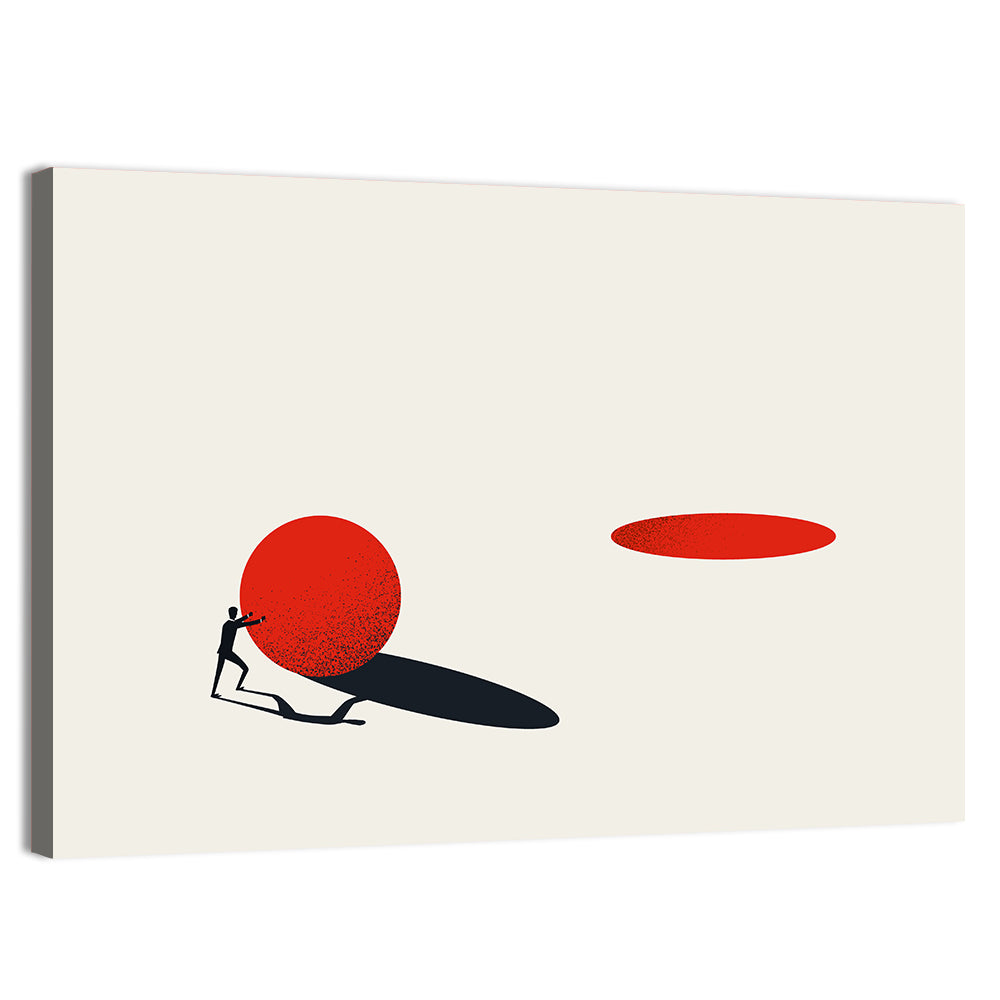 Man Pushing Sphere Wall Art, canvas print, landscape