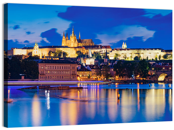 Prague Castle Night Reflection Wall Art as a canvas print