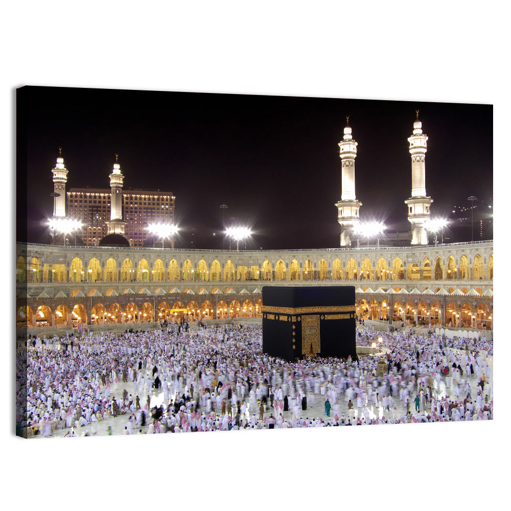 Night Gathering at the Kaaba Wall Art, canvas print, landscape