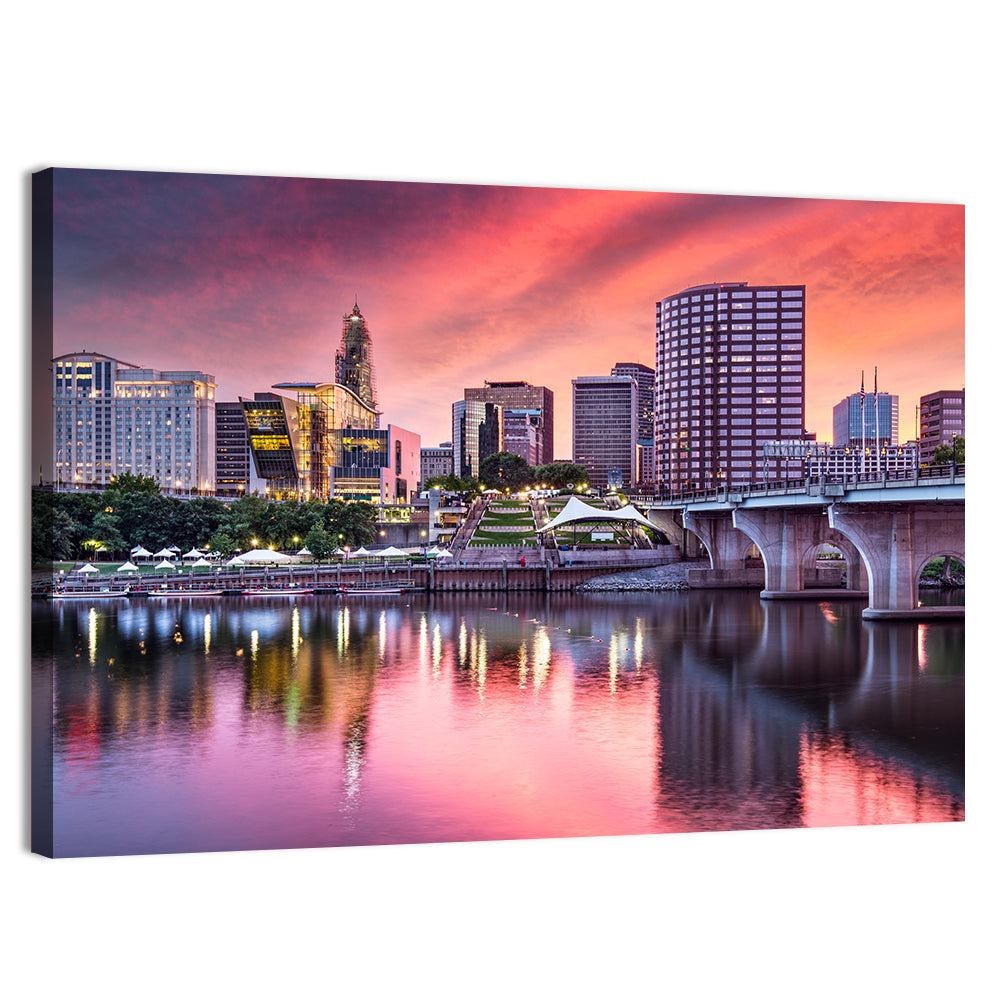 Hartford Skyline at Sunset Wall Art, canvas print, landscape