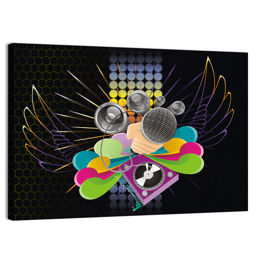 Vibrant Dj Microphone Abstract Wall Art, canvas print, landscape
