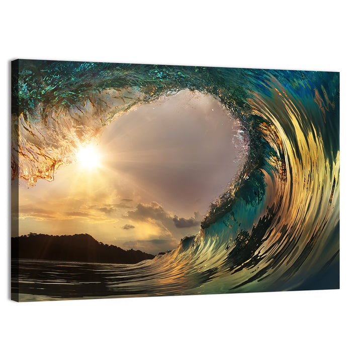 Surfing Barrel at Sunset Wall Art as a canvas print