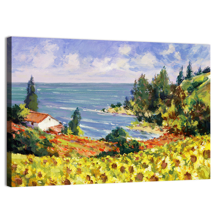 Sunflower Coastal Landscape Wall Art as a canvas print