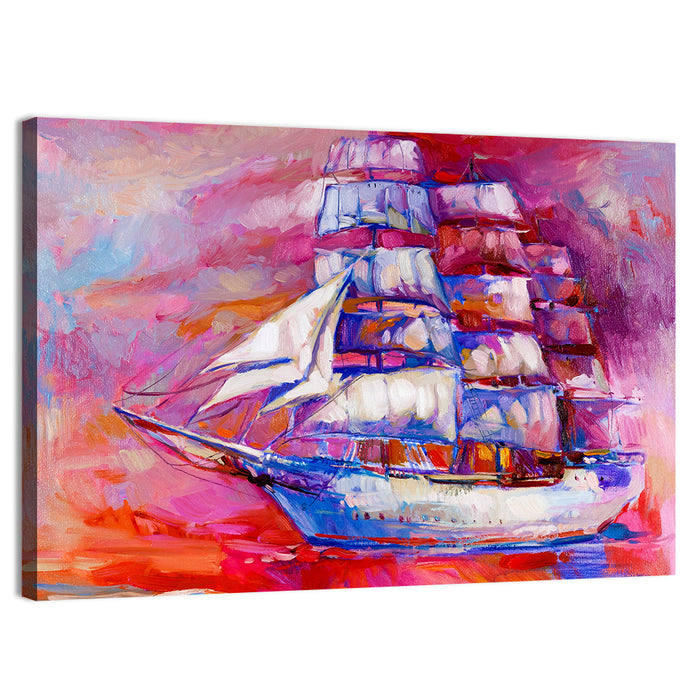 Colorful Tall Ship at Sea Wall Art as a canvas print
