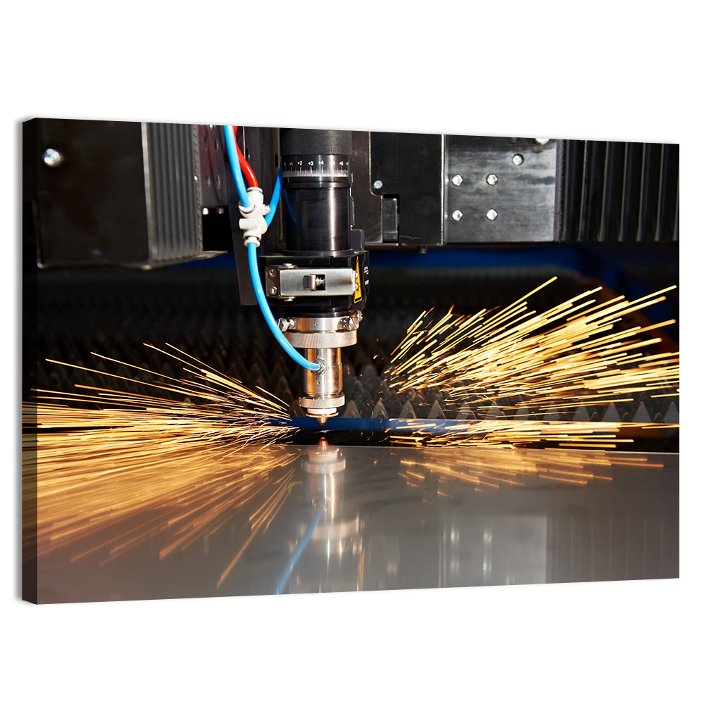 Laser Cutter Sparks on Metal Wall Art, canvas print, landscape