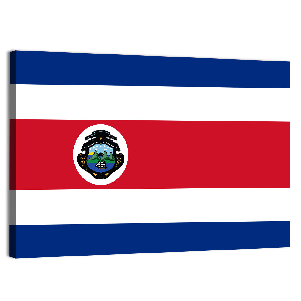 Costa Rica Flag with Coat of Arms Wall Art, canvas print, landscape