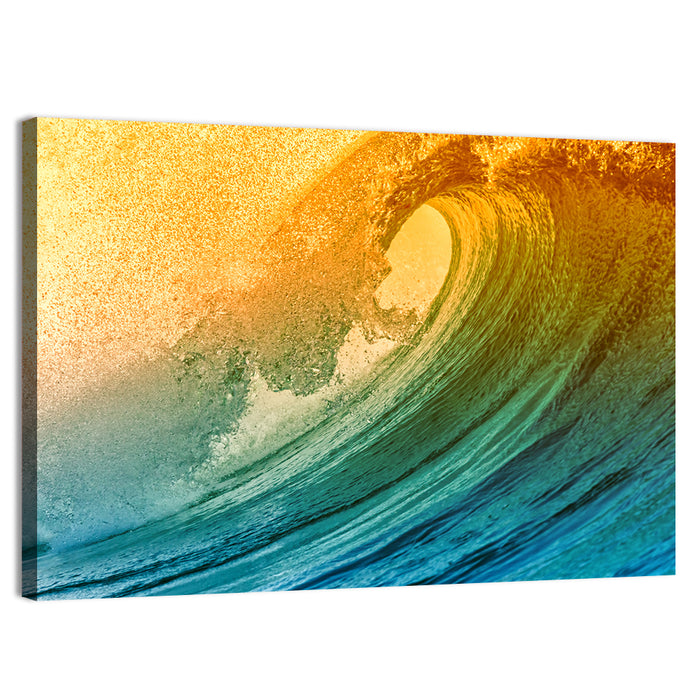 Barrel Wave at Sunset Wall Art as a canvas print