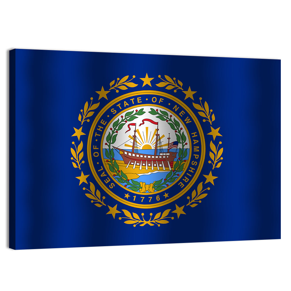 New Hampshire Flag with Ship Emblem Wall Art, canvas print, landscape