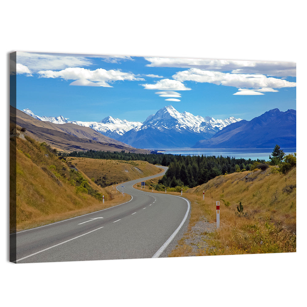 Winding Road to Aoraki Mount Cook Wall Art, canvas print, landscape