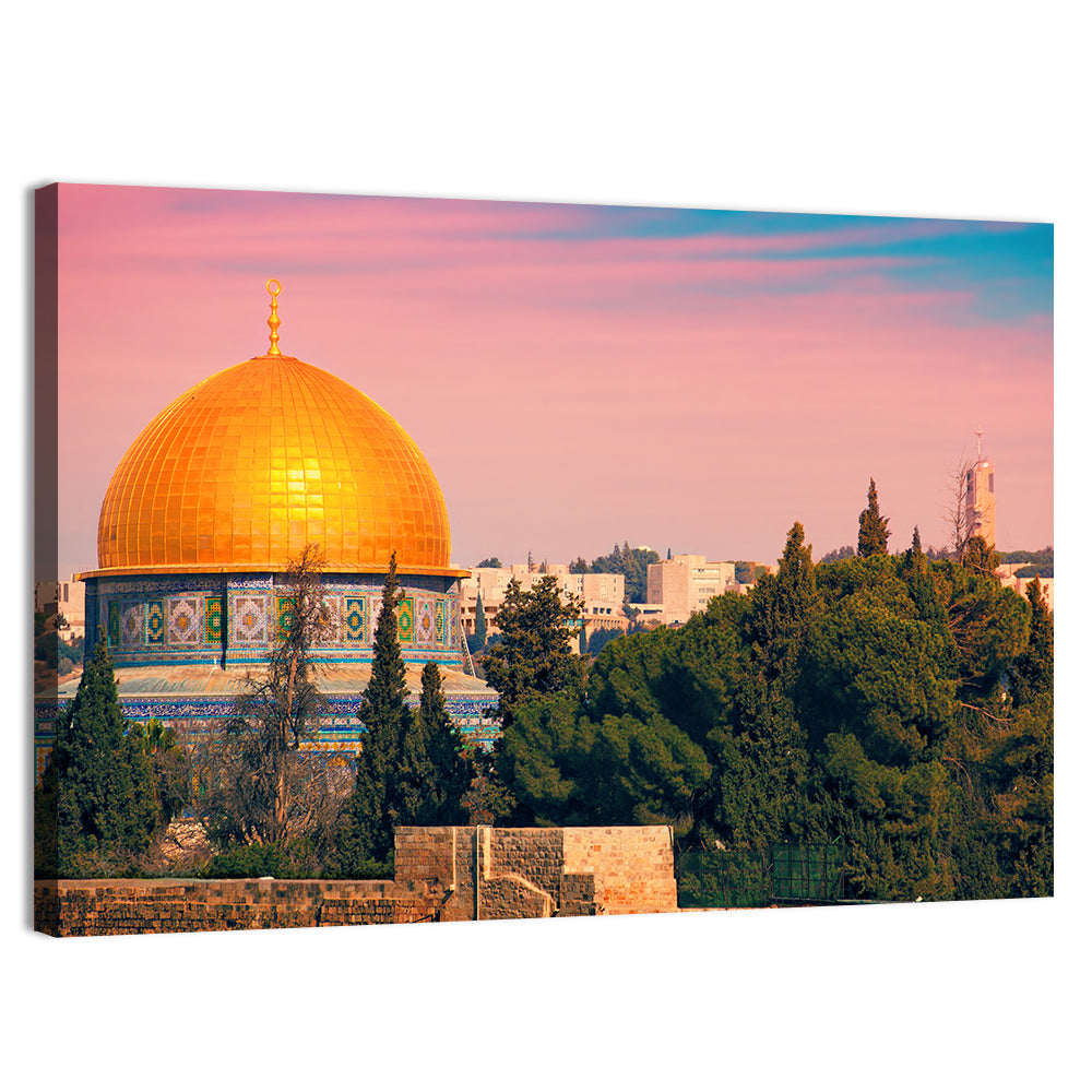 Dome of the Rock at Golden Hour Wall Art, canvas print, landscape