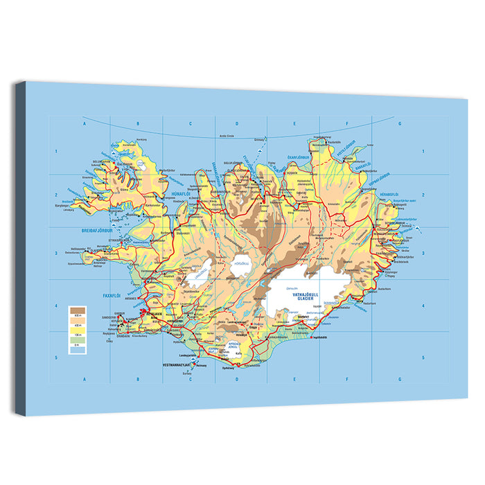 Iceland Map Wall Art as a canvas print