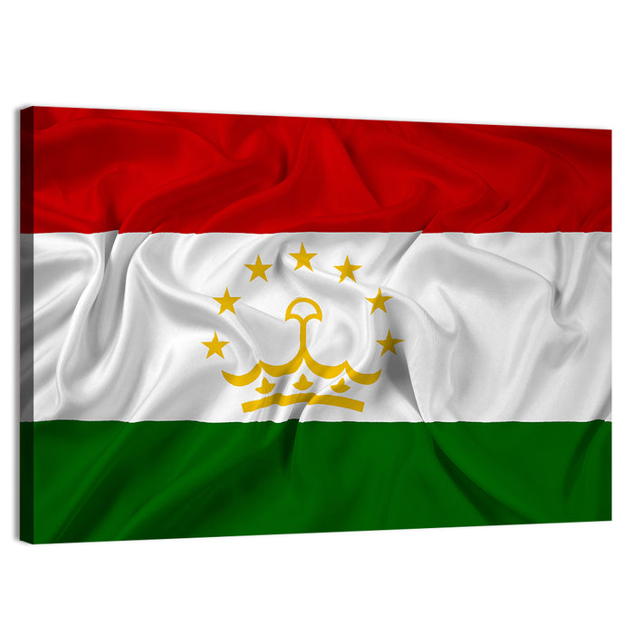 Tajikistan Flag with Crown Emblem Wall Art as a canvas print