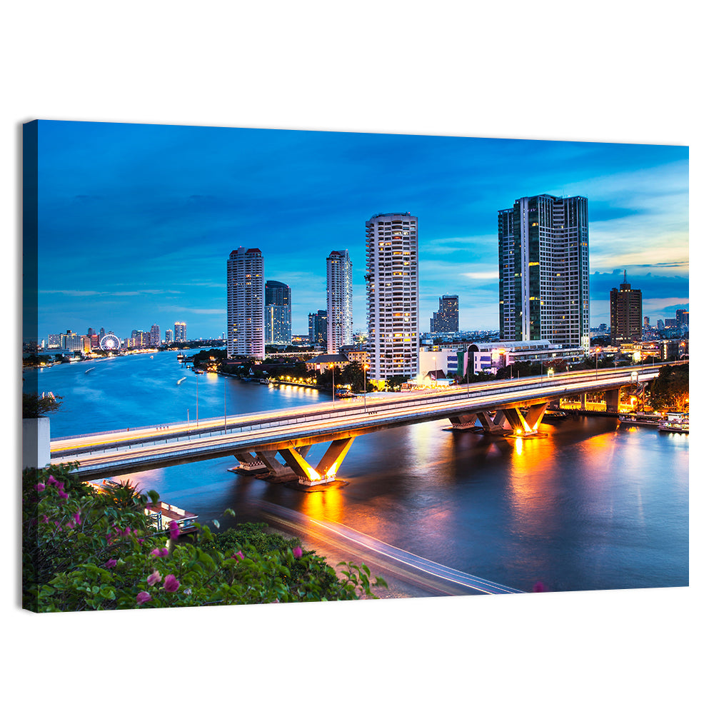 Chao Phraya River at Night, Bangkok Wall Art, canvas print, landscape