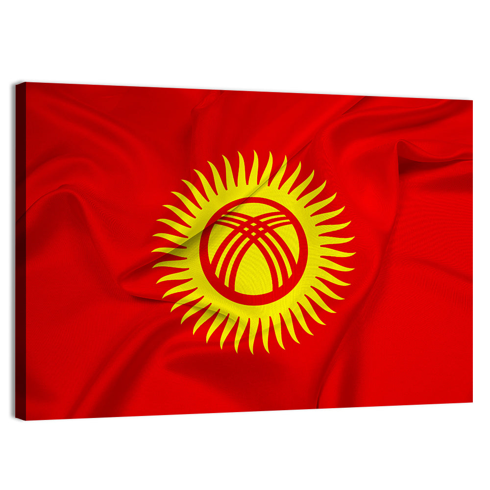 Kyrgyzstan Flag with Tunduk Emblem Canvas Wall Art, canvas print, landscape