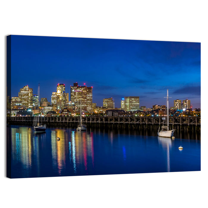 Boston Harbor Night Skyline Wall Art as a canvas print