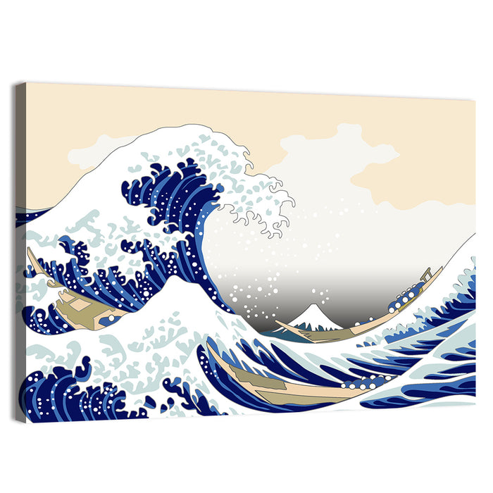 Hokusai Wave Illustration Wall Art as a canvas print