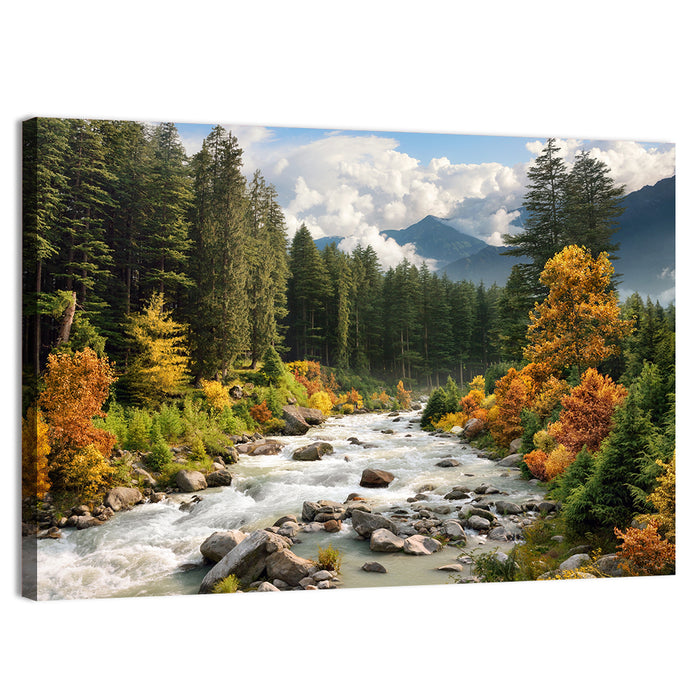 Autumn Mountain Stream with Rapids Wall Art as a canvas print