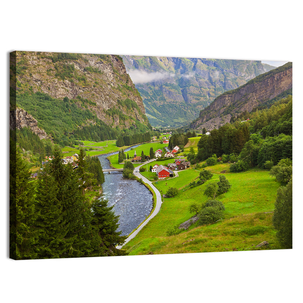 Flam Village Norway Wall Art, canvas print, landscape