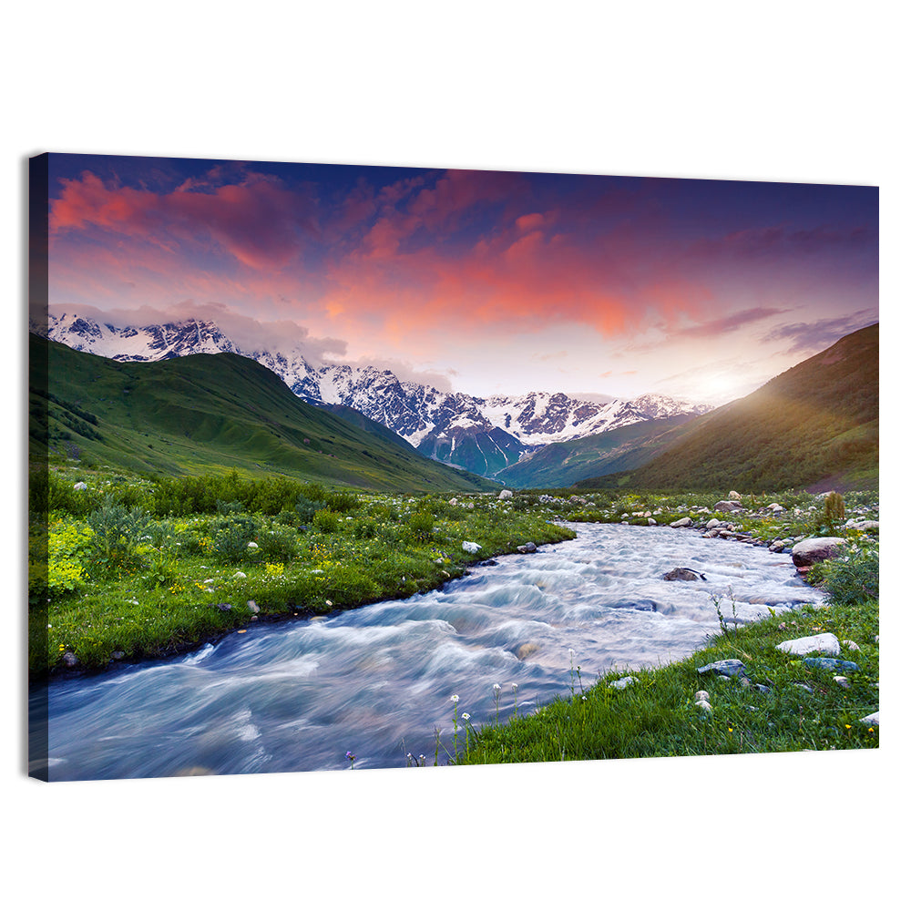 Stream at Foot of Mount Shkhara Wall Art, canvas print, landscape