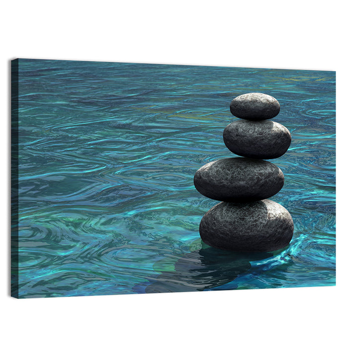 Zen Stone Stack Over Rippling Water Wall Art as a canvas print