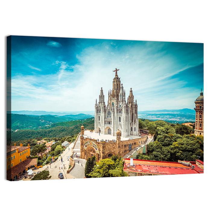 Tibidabo Church with Christ Statue Wall Art as a canvas print