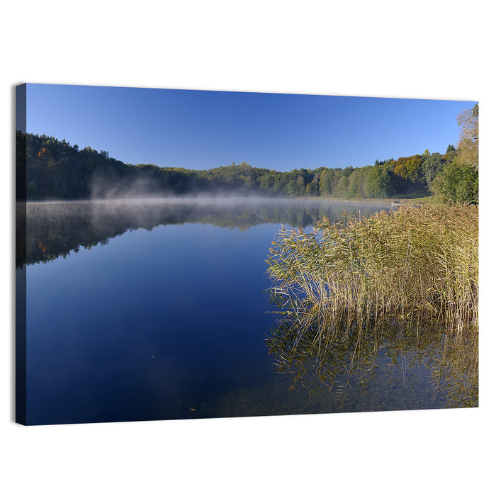 Asveja Lake Morning Mist Wall Art as a canvas print