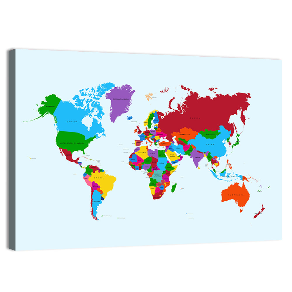 Minimalist Colorful World Map Wall Art, canvas print, landscape