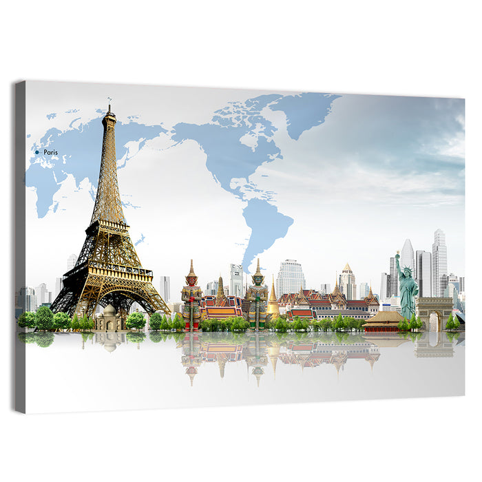 Global Landmarks Collage Wall Art as a canvas print