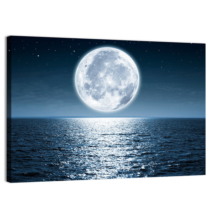 Full Moon Rising Over Ocean Wall Art as a canvas print