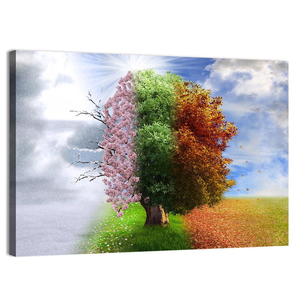 Tree Through Four Seasons Wall Art, canvas print, landscape