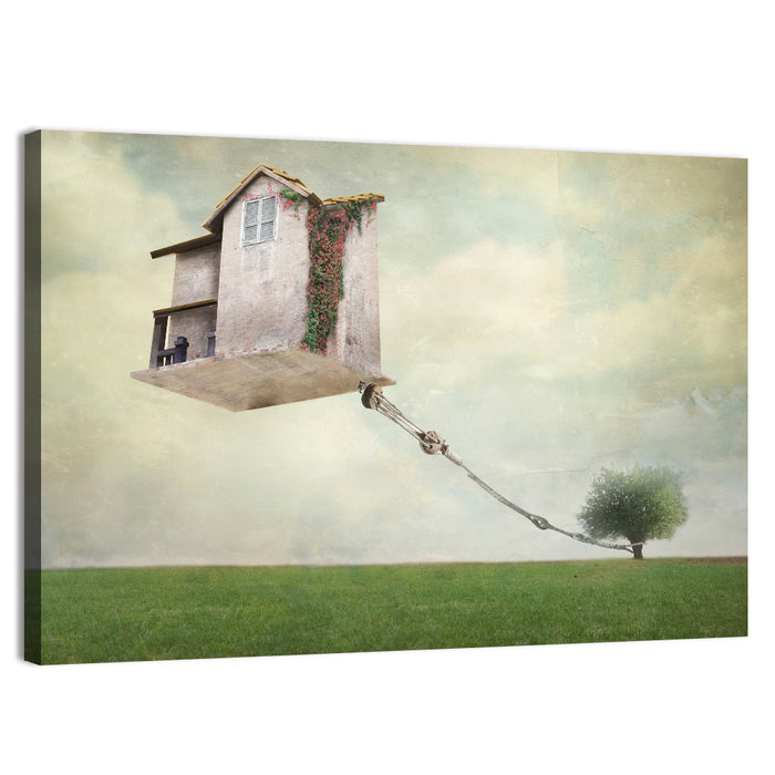 Floating House with Pulley Wall Art as a canvas print