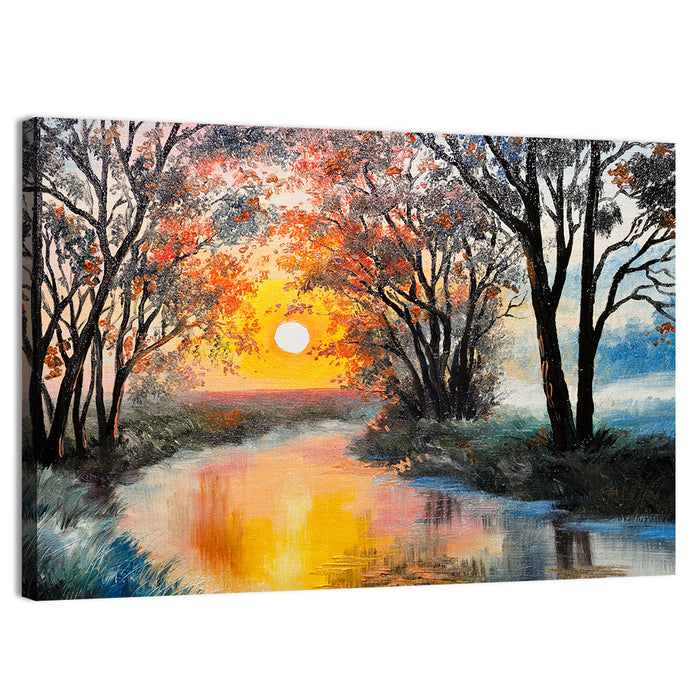 Golden Hour River Watercolor Wall Art as a canvas print