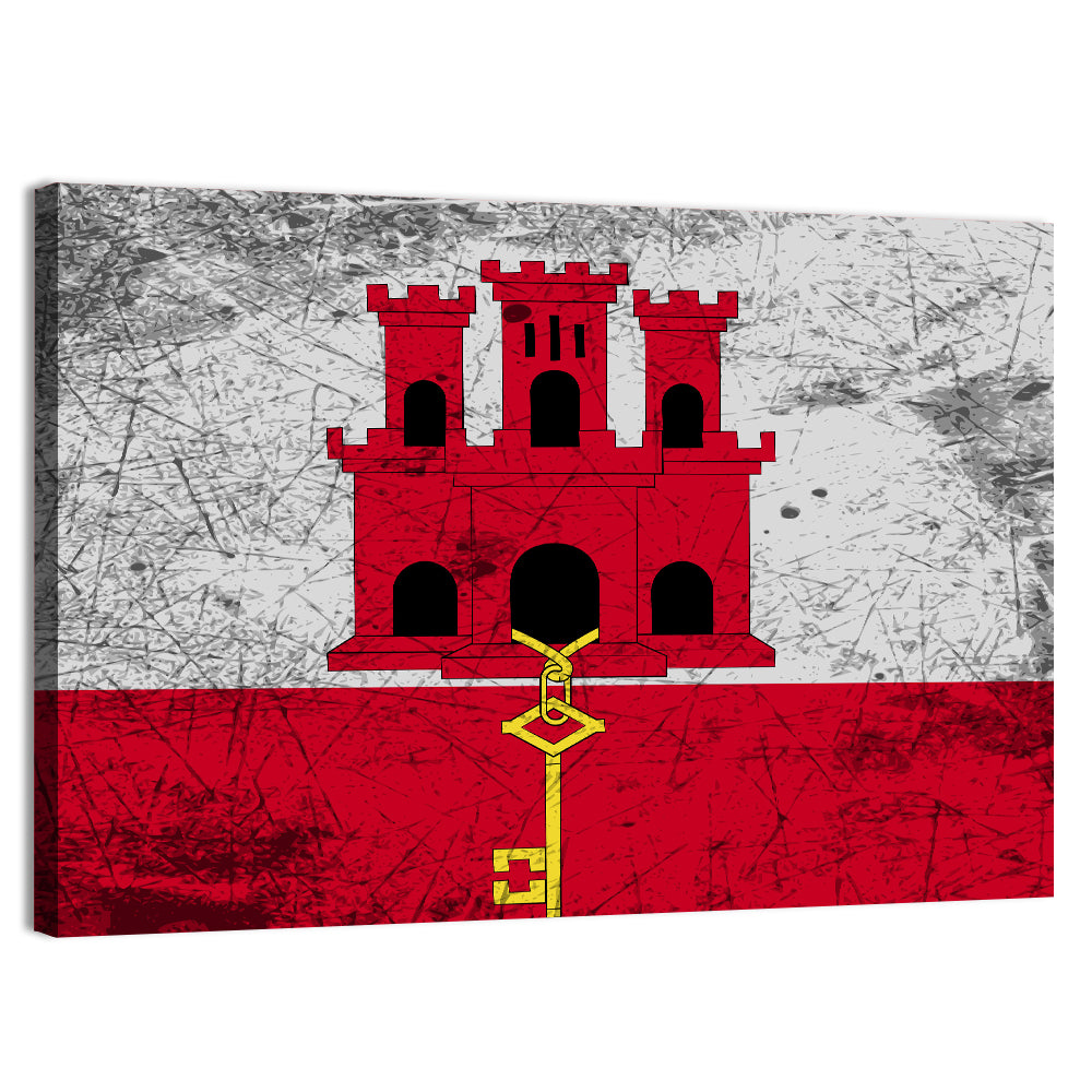 Gibraltar Flag with Castle and Key Wall Art, canvas print, landscape