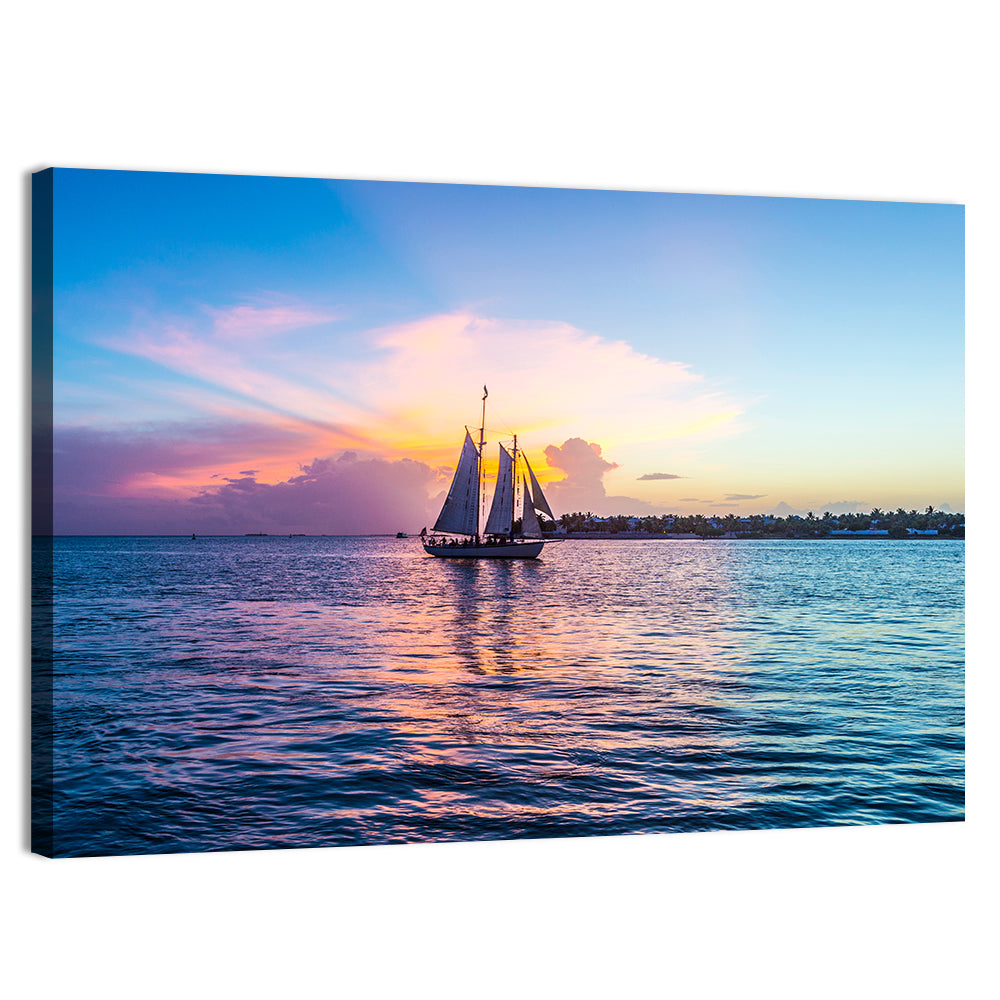 Key West Sailboat at Sunset Wall Art, canvas print, landscape