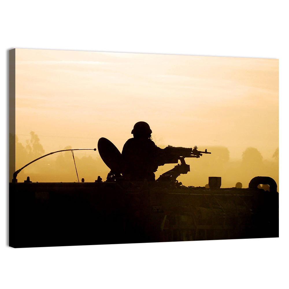 Army Soldier Silhouette at Sunset Wall Art, canvas print, landscape