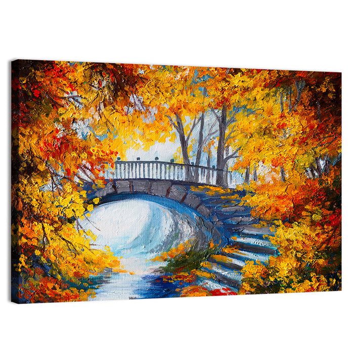 Autumn Forest Stone Bridge Wall Art as a canvas print