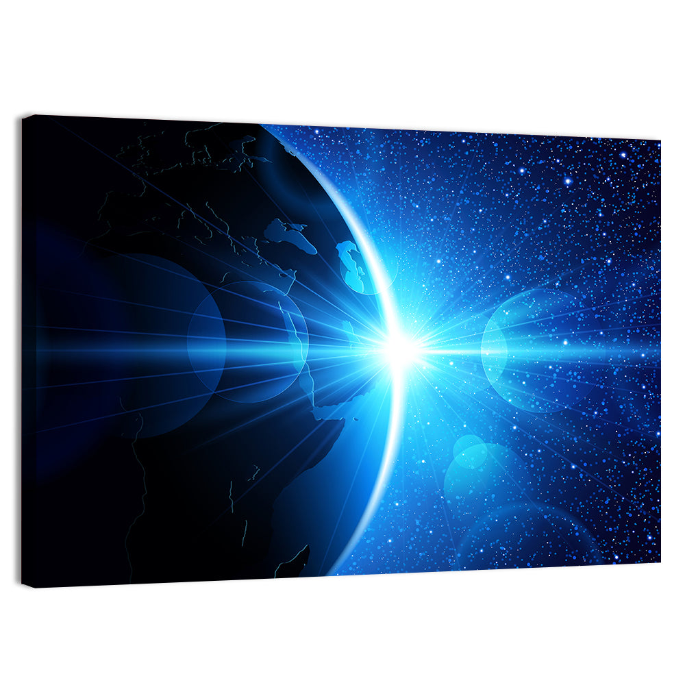 Planet Earth With Sunrise In Space Wall Art