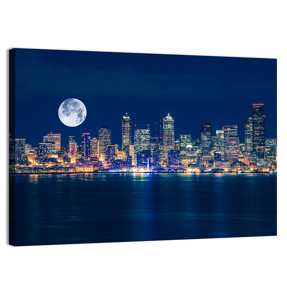 Seattle Skyline at Night Wall Art, canvas print, landscape