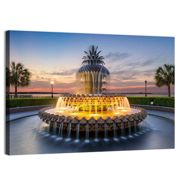 Charleston Pineapple Fountain at Dusk Wall Art