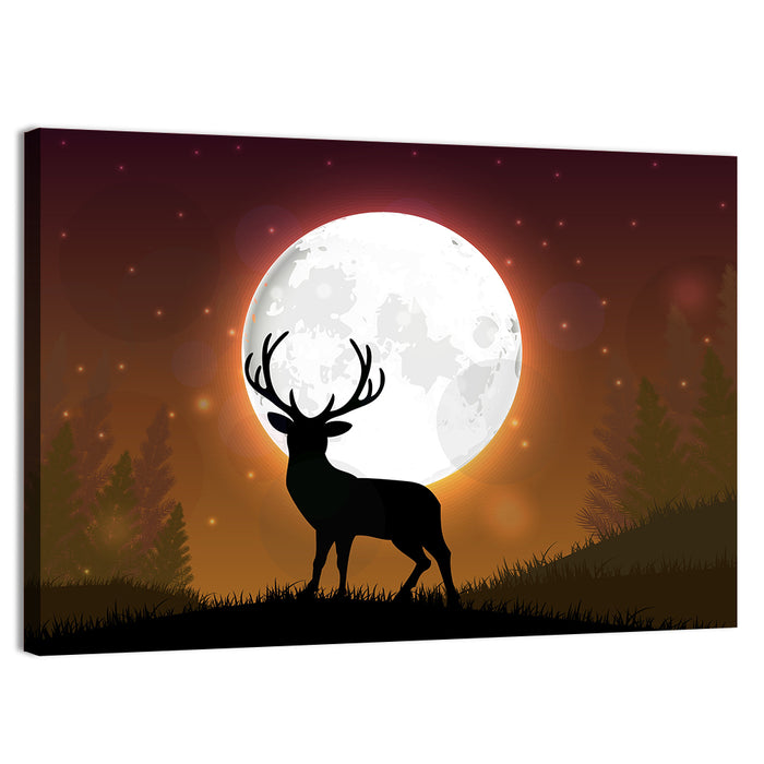 Moonlit Deer on Hill Wall Art as a canvas print