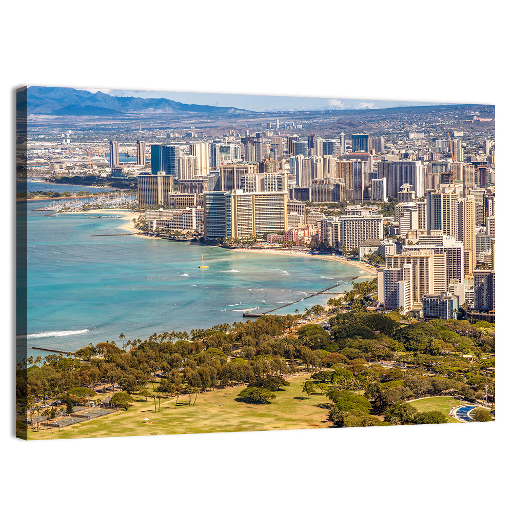 Waikiki Beach and Honolulu Skyline Wall Art, canvas print, landscape