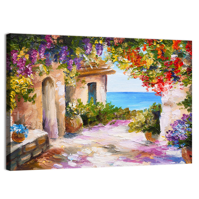 Mediterranean Summer Terrace Wall Art as a canvas print