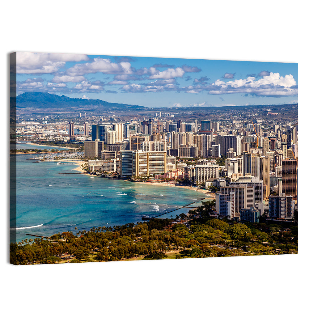 Honolulu Skyline Over Waikiki Beach Wall Art, canvas print, landscape
