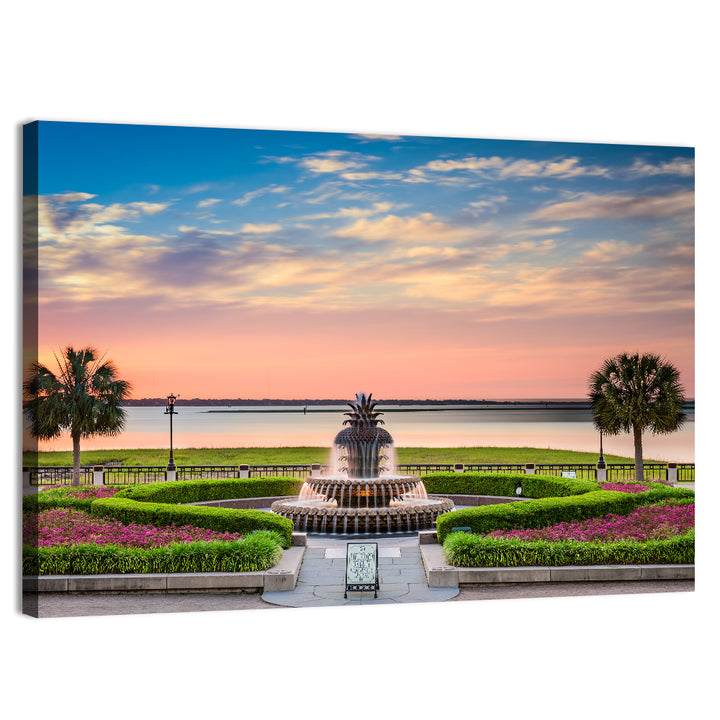 Charleston Pineapple Fountain at Sunset Wall Art