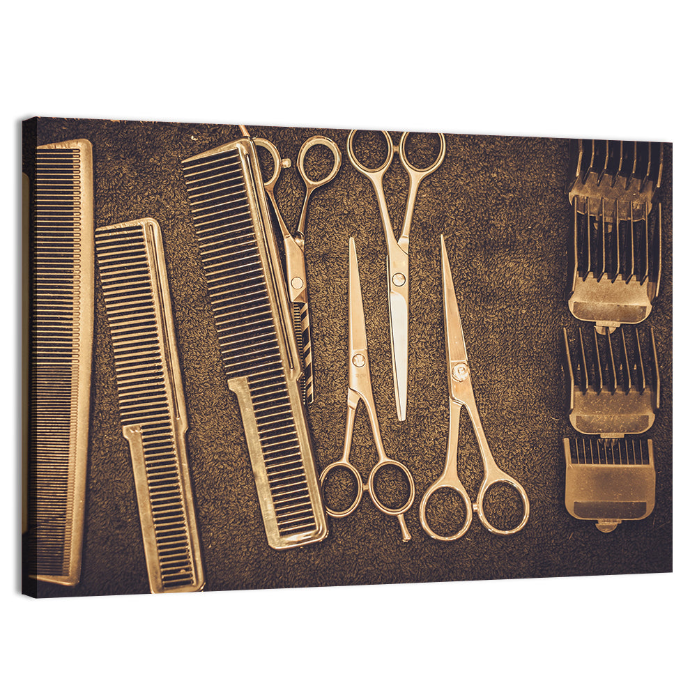Barber Tools Flat Lay Wall Art, canvas print, landscape