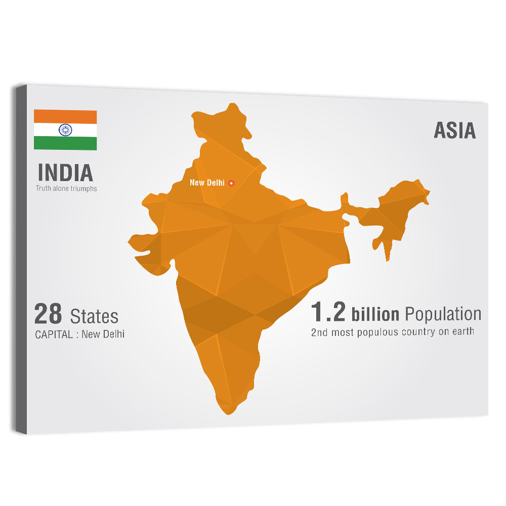 Polygonal India Map Infographic Wall Art, canvas print, landscape