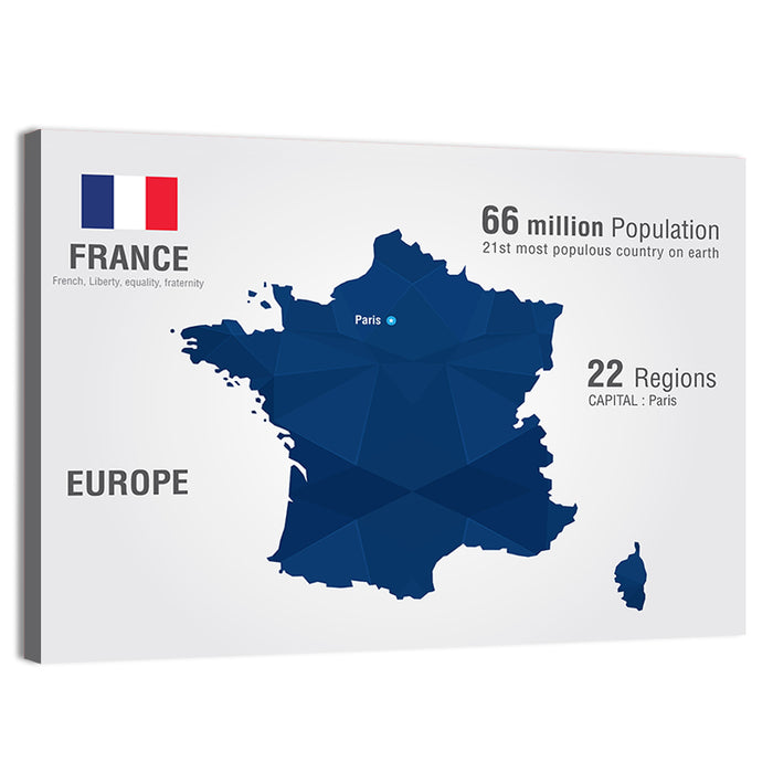 Geometric France Map with Flag Wall Art as a canvas print