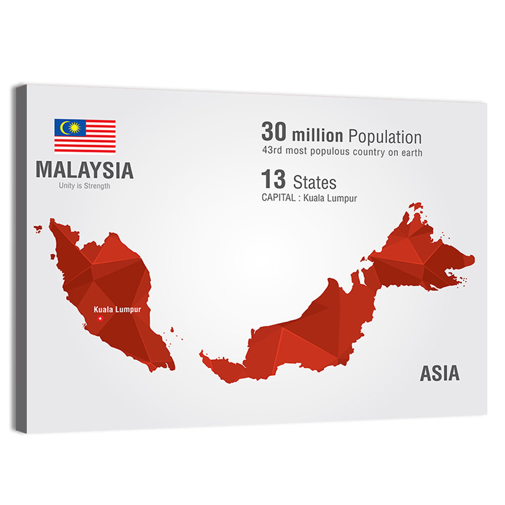 Malaysia Geometric Map Wall Art, canvas print, landscape