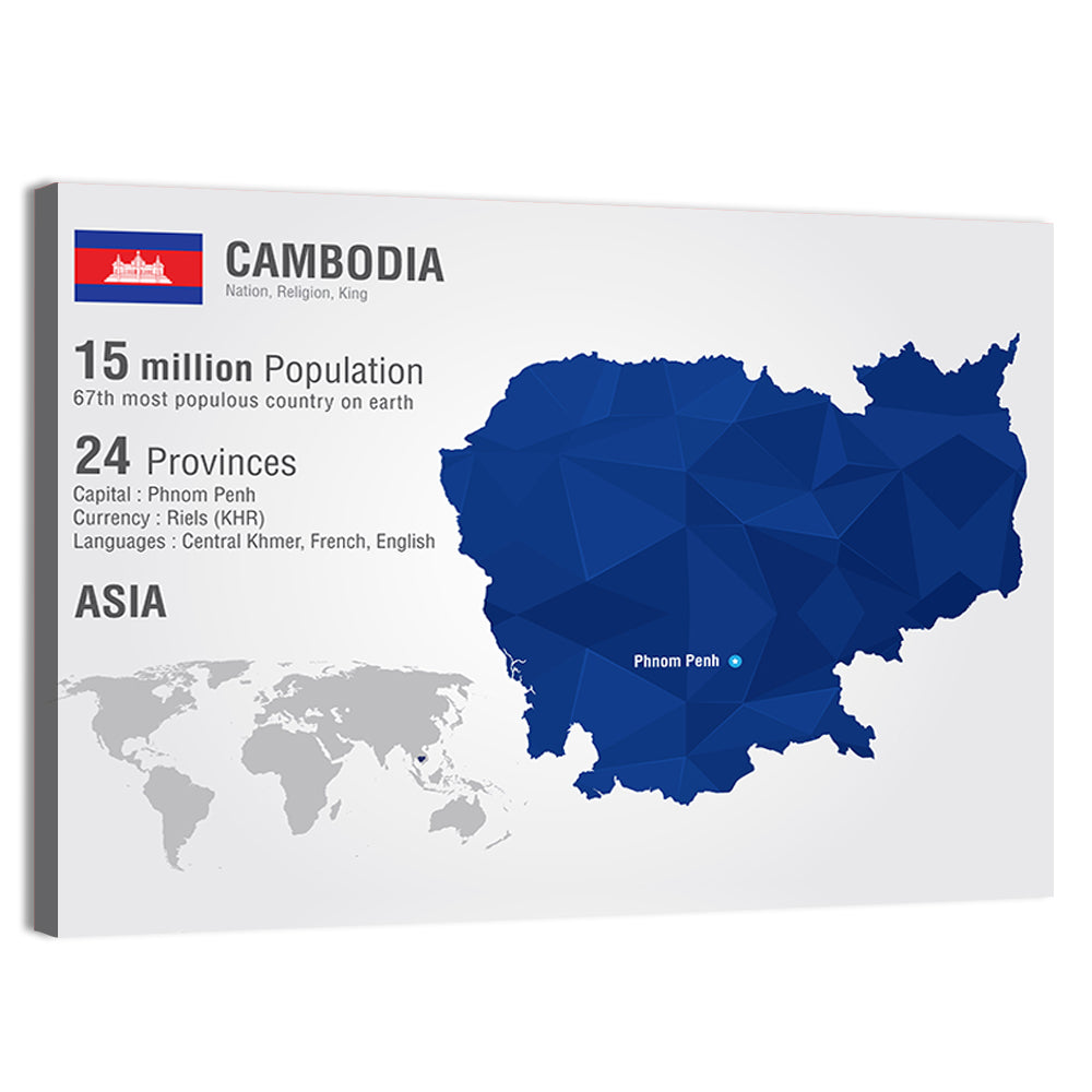 Cambodia Geometric Map Wall Art, canvas print, landscape